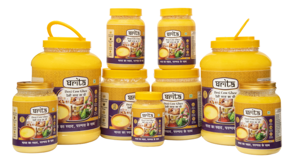 Frothella Farms Ghrita A2 Desi Cow Ghee Product Range - 5L, 2L, 1L, 500ml, 250ml Packs